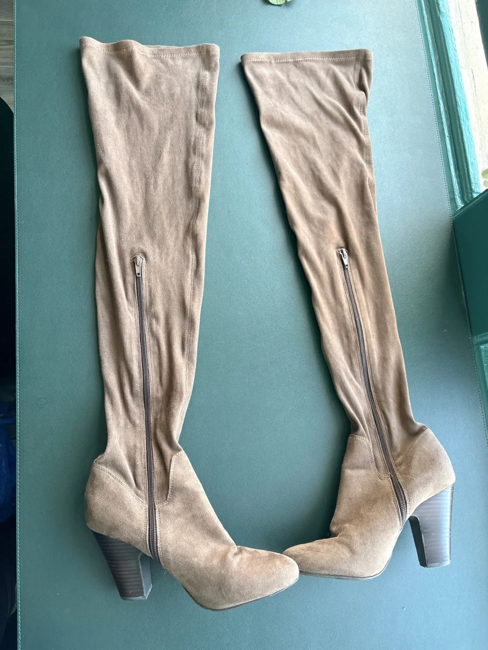 MIA Emelia Mocha Brown Suede Thigh High Over-the-Knee Zipper Heeled Boots